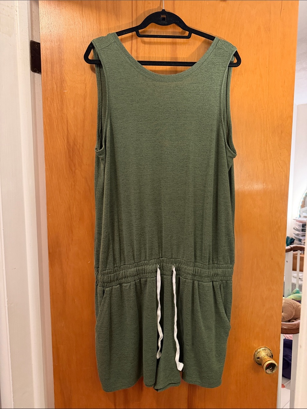 Time and Tru Olive Green Sleeveless Romper with Drawstring
